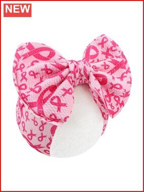 Waffle Fabric Double Layer Pink Ribbon Bow Headband for Baby Girls